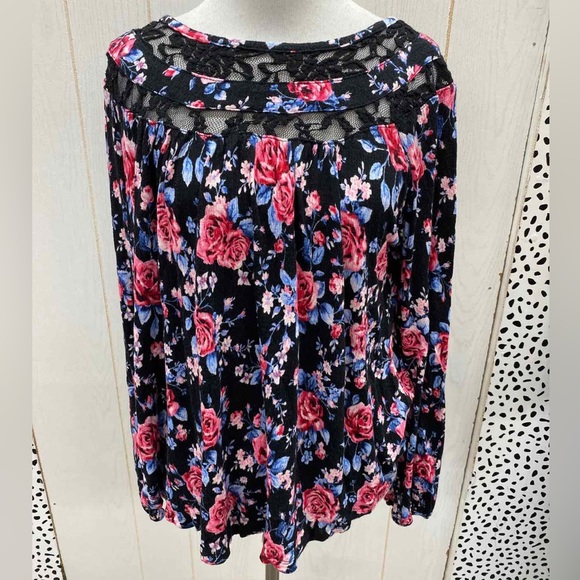 FADED GLORY Women’s Floral Lace Black Pink Blue Flowy Office Career Top - XL - Picture 6 of 7